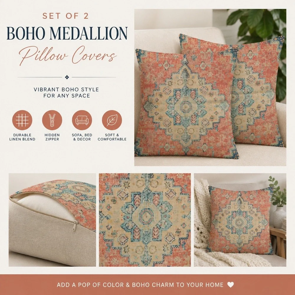 Set‎ of 2 Persian Medallion Pillow Covers